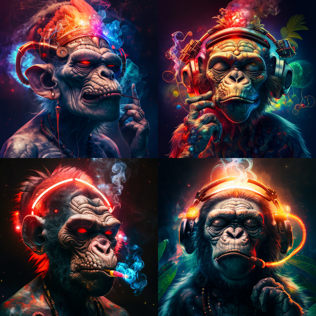 Smoking monkey glowing - set of 4